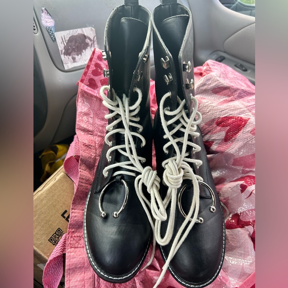 Current Mood Dollskill Spike Punk body piercing goth boots sz 10 vegan leather - Picture 4 of 7